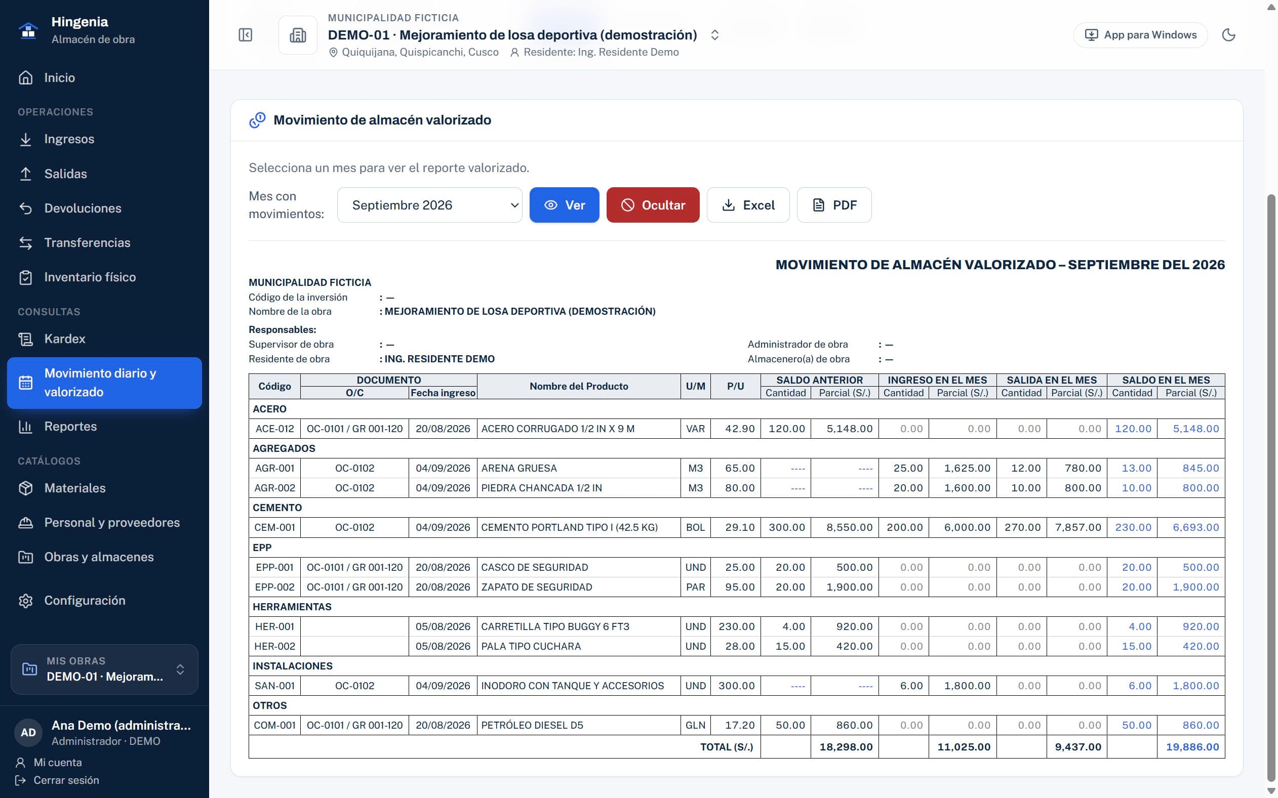 Movimiento de almacén valorizado